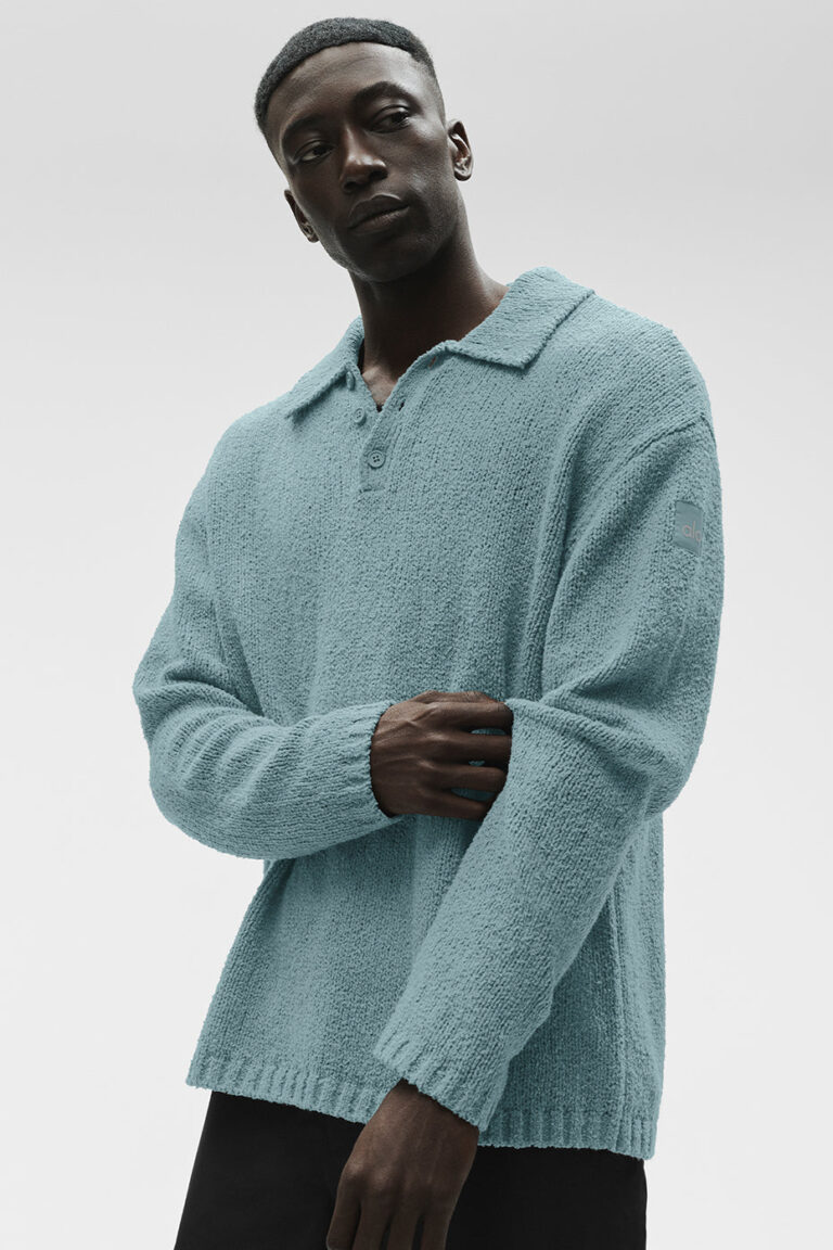 Лонгслив Alo Yoga Textured Knit Long Sleeve Polo «Desert Sage» Мужская