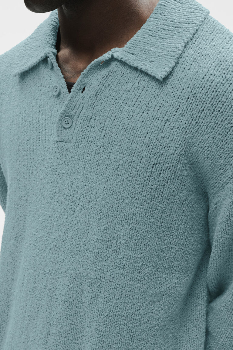 Лонгслив Alo Yoga Textured Knit Long Sleeve Polo «Desert Sage» Мужская