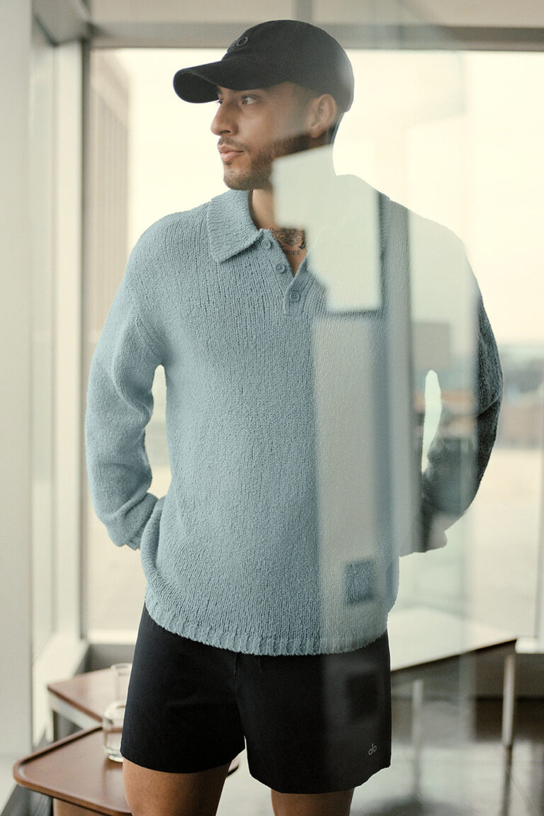 Лонгслив Alo Yoga Textured Knit Long Sleeve Polo «Desert Sage» Мужская