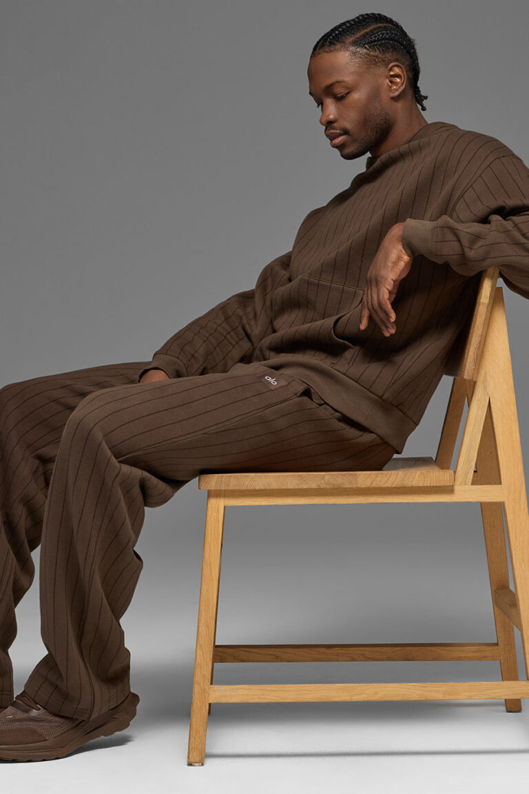 Брюки Alo Yoga Pinstripe Straight Leg Sweatpant «Espresso Pinstripe» Унисекс