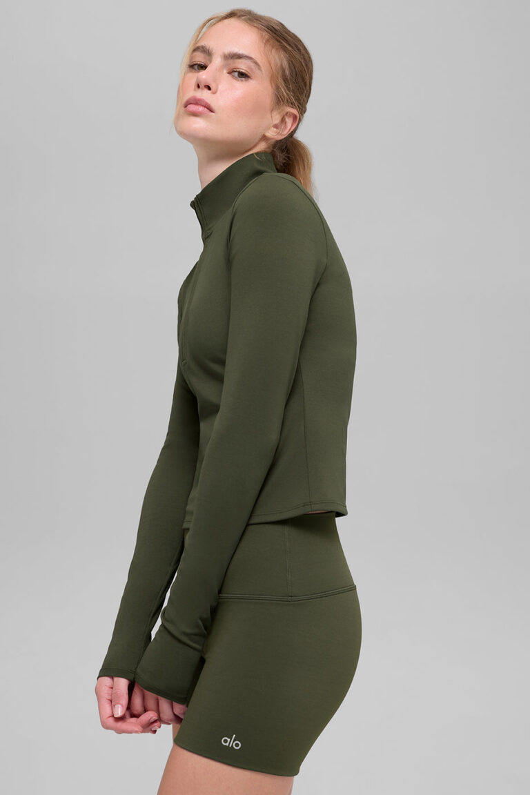 Лонгслив Alo Yoga ALO Softsculpt Precision 1/4 Zip Long Sleeve «Green Olive» Женская