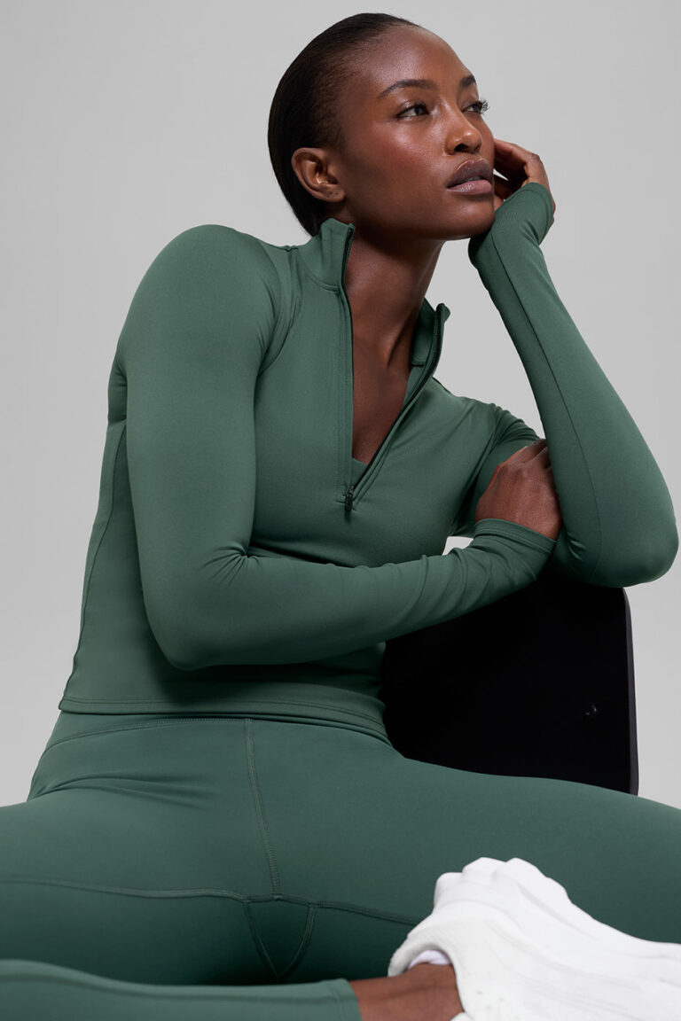 Лонгслив Alo Yoga ALO Softsculpt Precision 1/4 Zip Long Sleeve «Clover Green» Женская