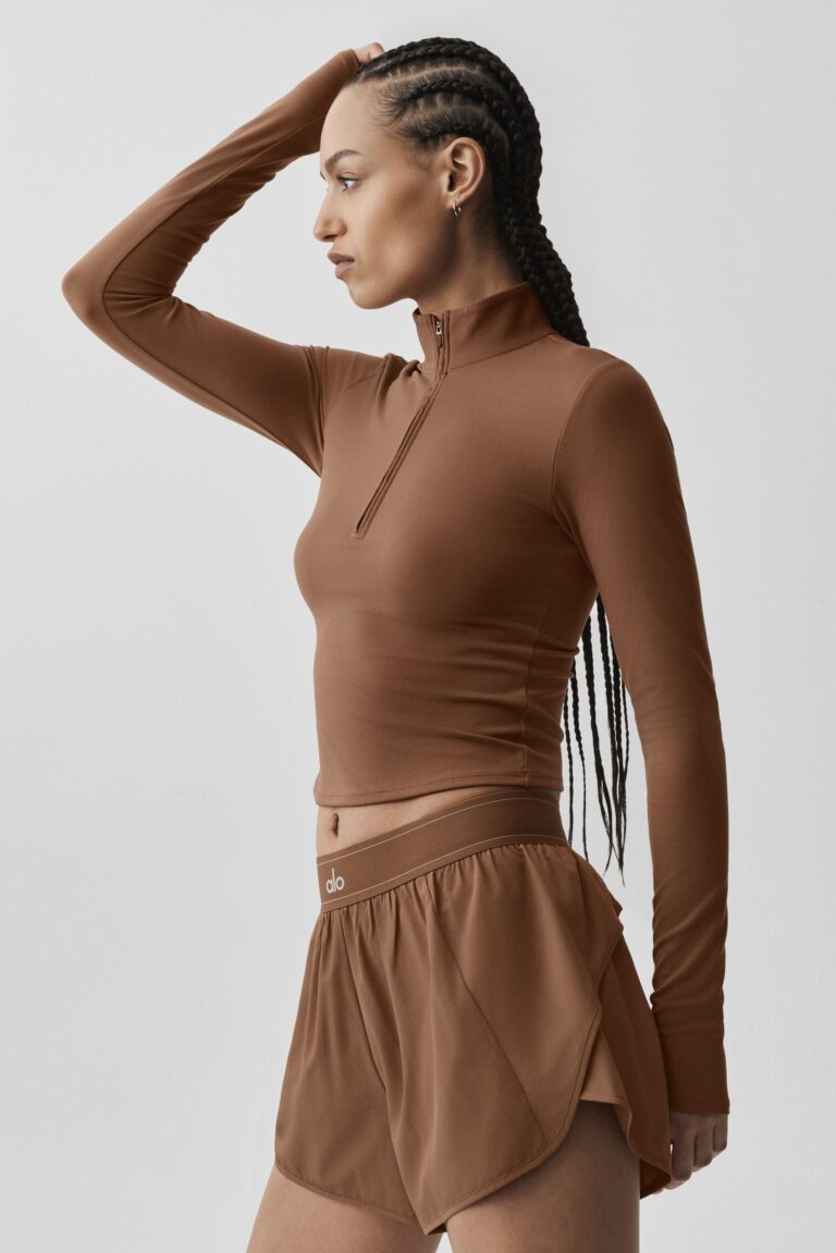 Лонгслив Alo Yoga ALO Softsculpt Precision 1/4 Zip Long Sleeve «Sun Kissed Brown» Женская