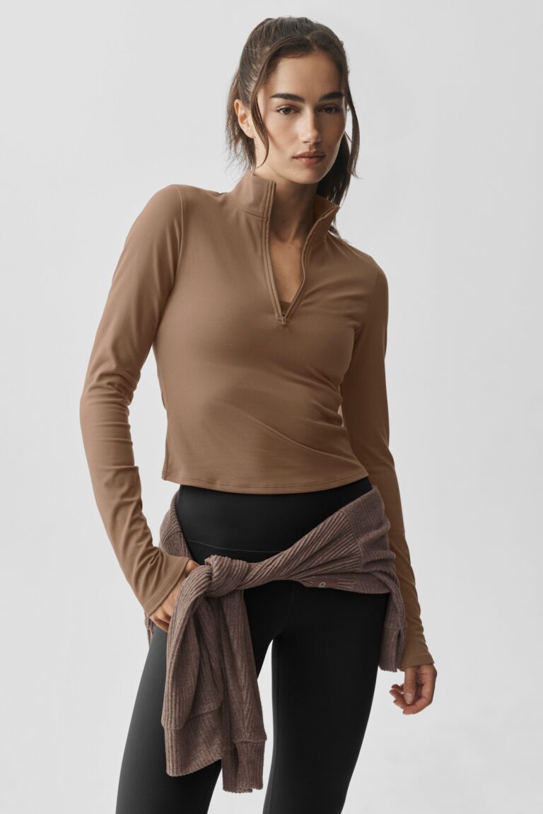 Лонгслив Alo Yoga ALO Softsculpt Precision 1/4 Zip Long Sleeve «Java Brown» Женская
