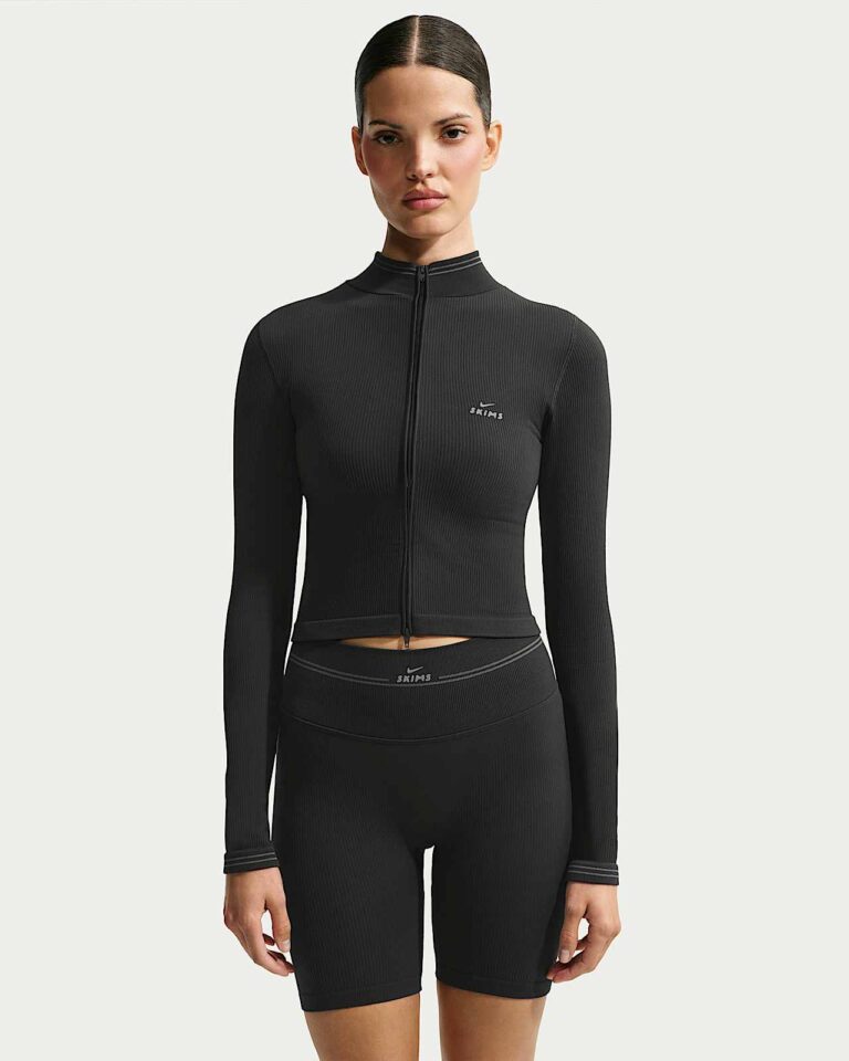 Куртка NikeSKIMS Ribbed Seamless Cropped Full-Zip Jacket «Obsidian/Armor» Женская