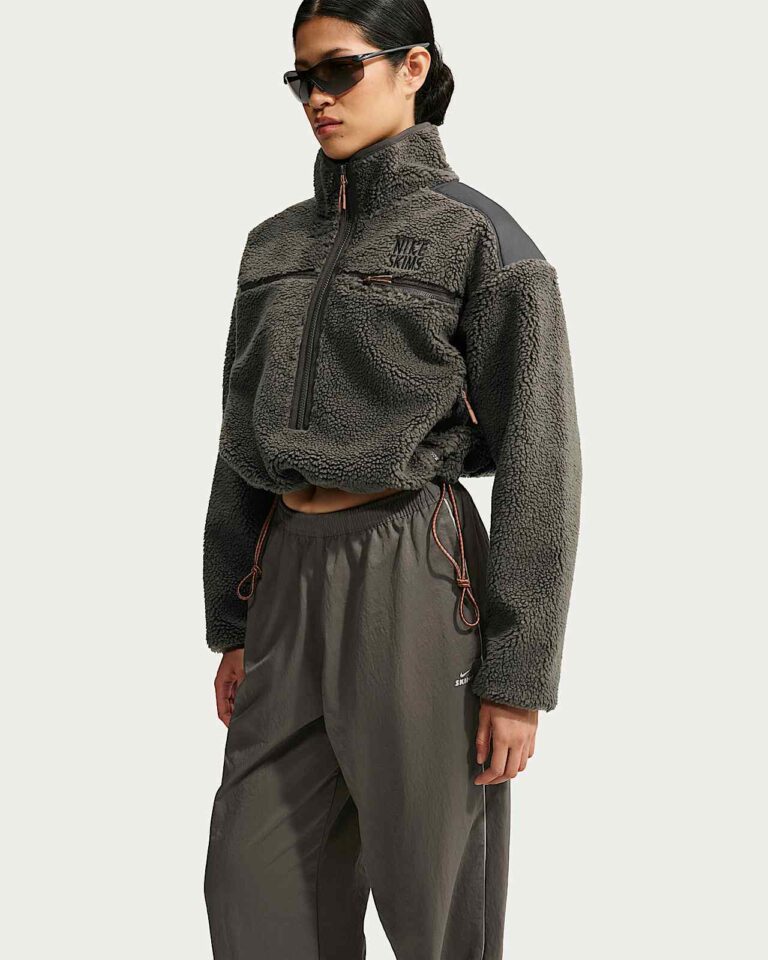 Куртка NikeSKIMS Sherpa Oversized 3/4-Zip Jacket «Boulder/Obsidian» Женская