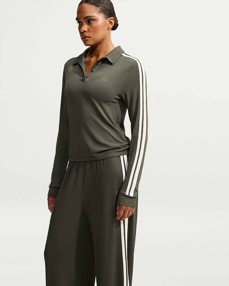 Лонгслив NikeSKIMS Stretch Knit Long-Sleeve Polo Top «Boulder/Ecru» Женская