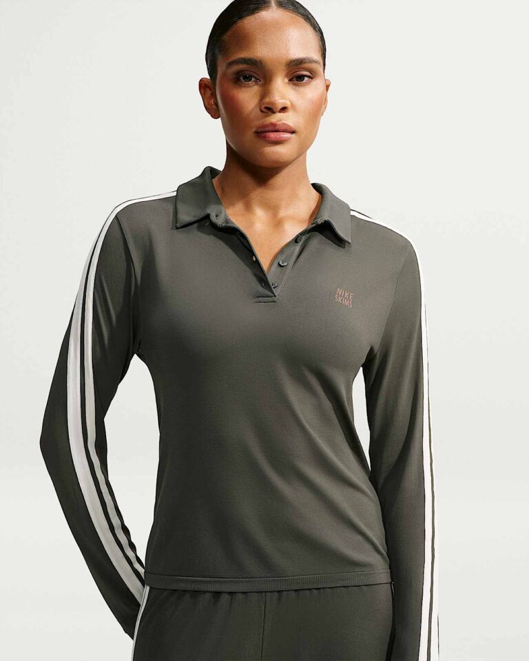 Лонгслив NikeSKIMS Stretch Knit Long-Sleeve Polo Top «Boulder/Ecru» Женская