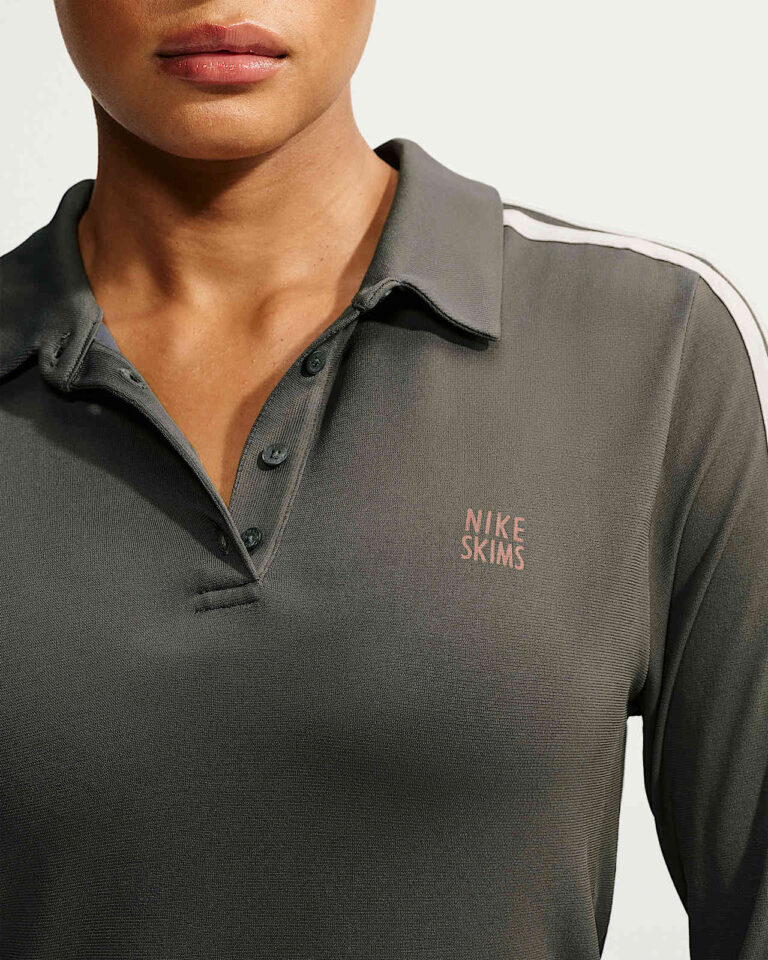 Лонгслив NikeSKIMS Stretch Knit Long-Sleeve Polo Top «Boulder/Ecru» Женская