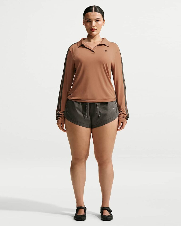 Лонгслив NikeSKIMS Stretch Knit Long-Sleeve Polo Top «Carob Brown/Boulder» Женская